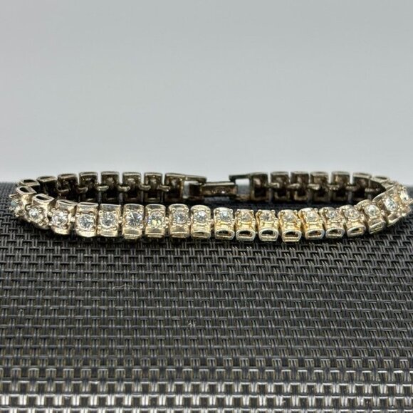 Vintage Avon Rhinestone and Silver Tone Tennis Bracelet, Signed "Avon" and "SO"" - Picture 2 of 11